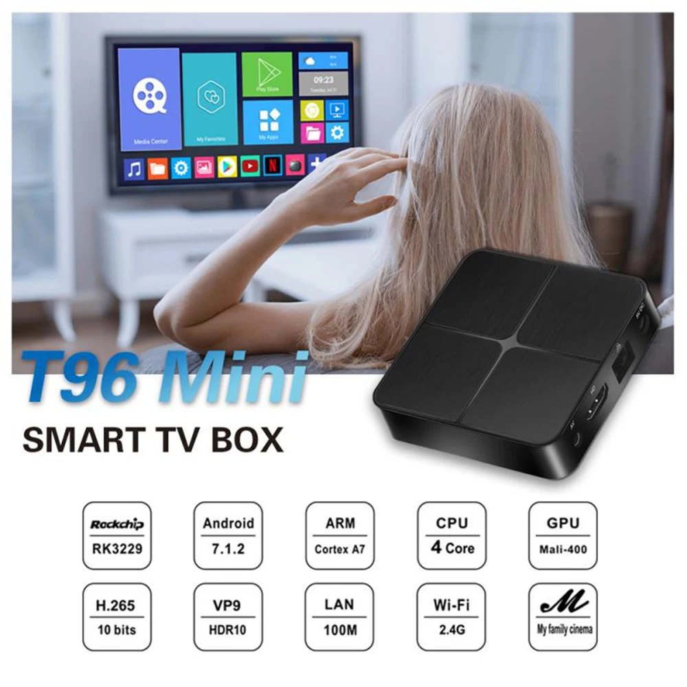 T96 Мини Смарт Android 7 1 ТВ коробка RK3229 Четырехъядерный 4K 1080P телеприставка VP9 H.265 HDR10 2