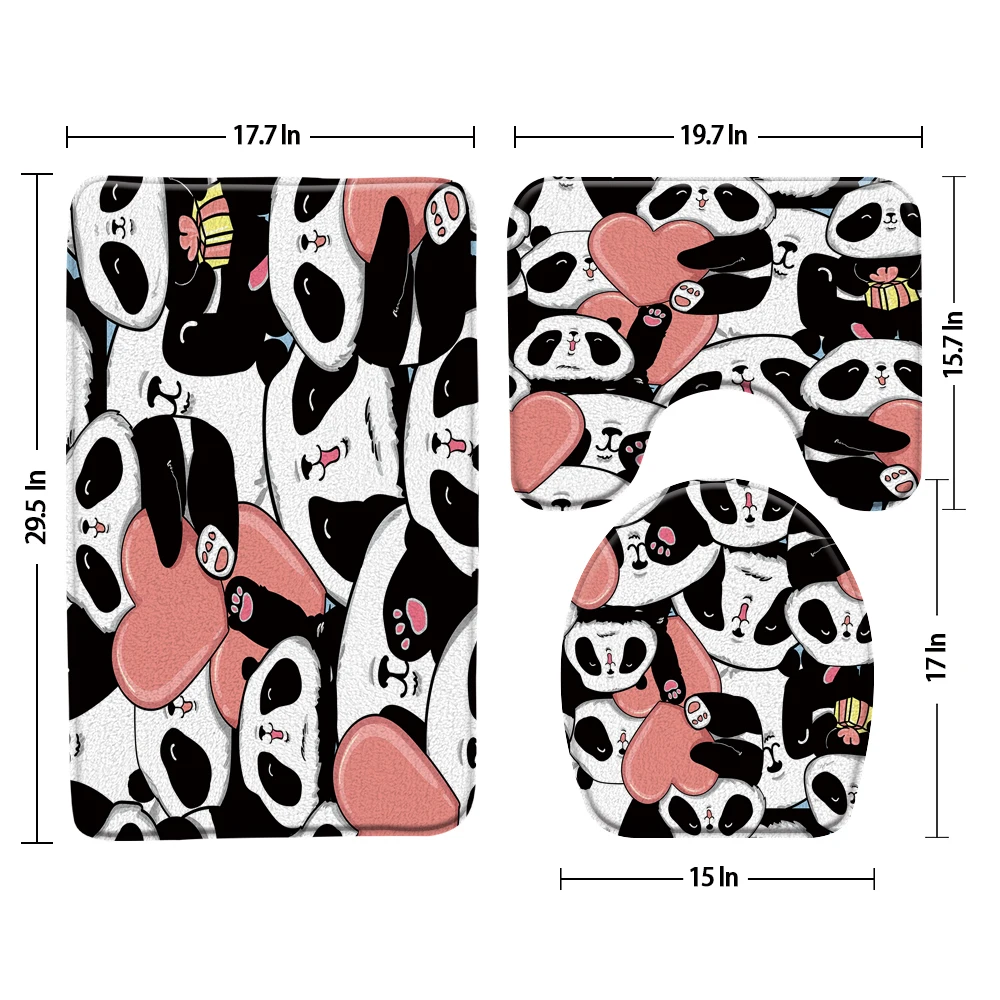 

Cute Cartoon Panda Bath Mat 3-Piece Set Animals Bathroom Rug Mats Non-Slip Children's Shower Carpet Toilet Cover U-Shaped Pad