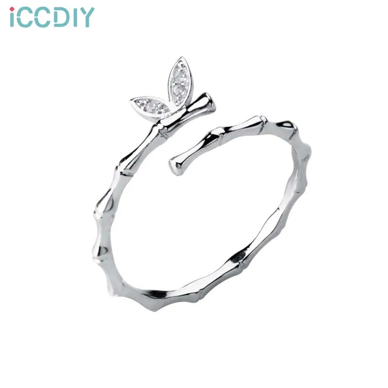 

ICCDIY Ins niche design ring personality simple bamboo bud ring female opening cold wind adjustable index finger ring Zircon 3A
