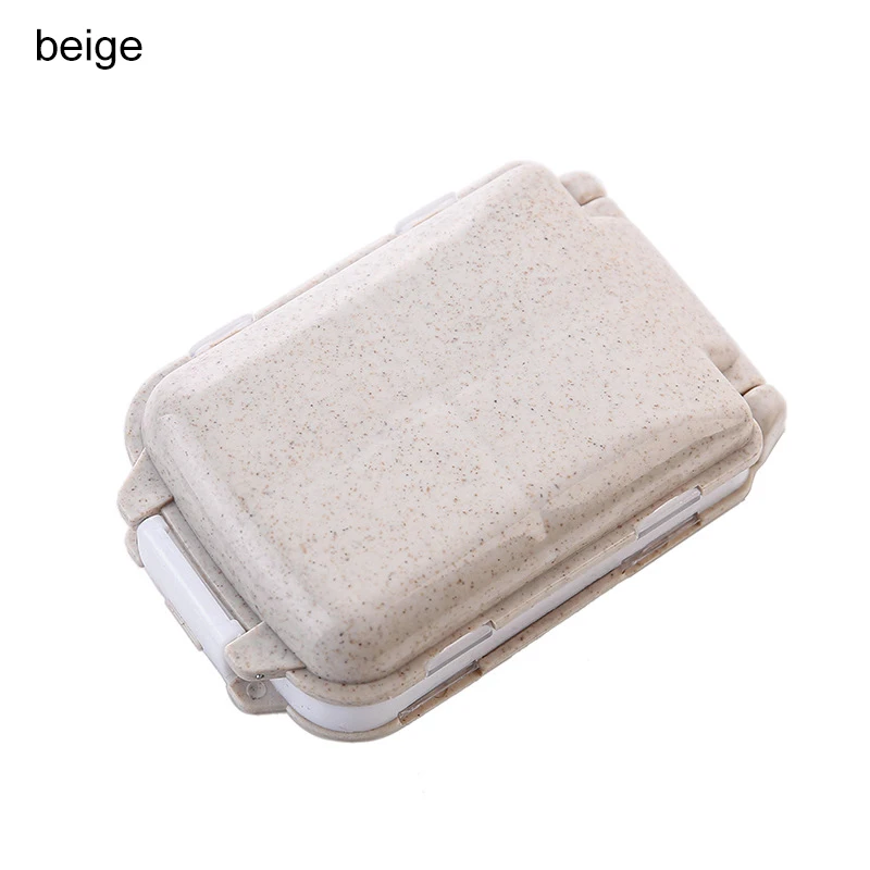beige Медицинский диспенсер, пшеничная солома, маленькая коробка для таблеток, портативный герметичный контейнер 10*6,5*3,5 см, экологически чистый нетоксичный трехслойный - Цвет: beige