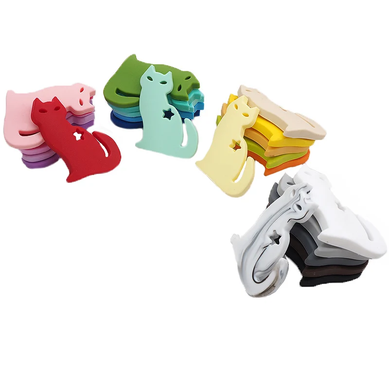 Chenkai 10PCS BPA Free Baby Teethers Silicone Lovely Cat Teether Food Grade Baby Pacifier Dummy Sensory Toy Teething Gfit