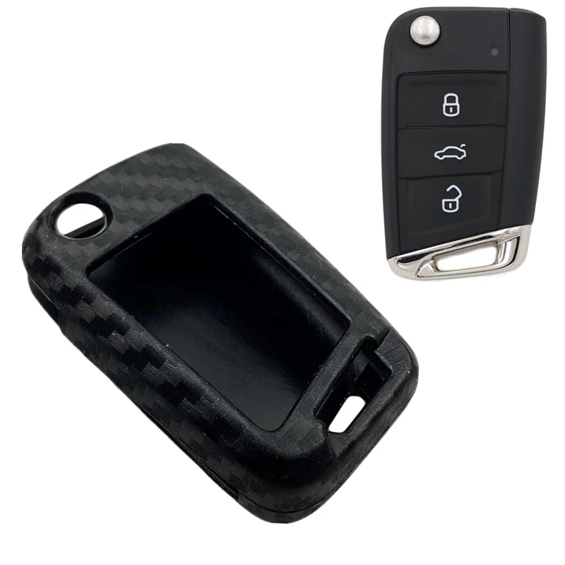 Чехол для автомобильного ключа из силикона и углеродного волокна Volkswagen Golf 7 MK7 GTI