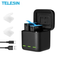 telesin for gopro 9 10 battery 1750 mah 3 ways led light charger box tf card battery storage for gopro hero 9 10 accessories