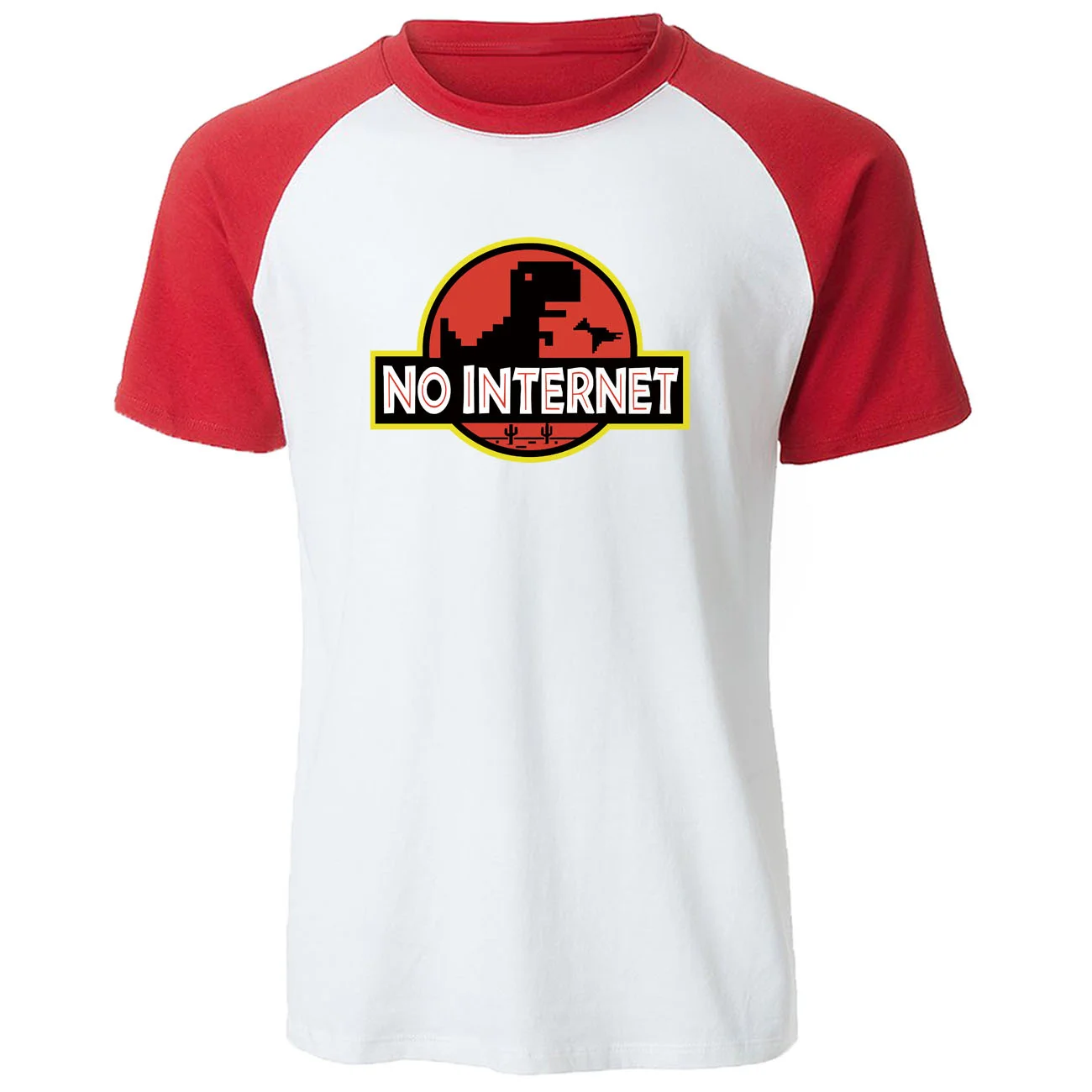 

No Internet T-shirt Men Dino Tshi Funny Jurassic Offline Park Men Raglan T-shirt Harajuku tops