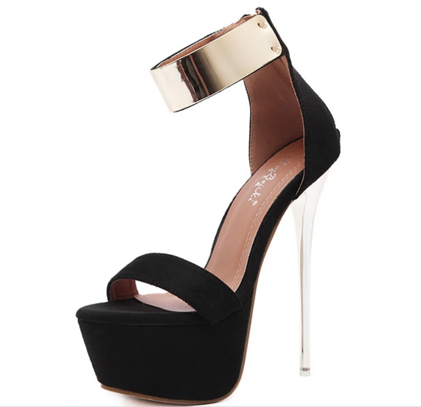 

Fashion new thin heel sexy black super high heel platform sandals women's shoes