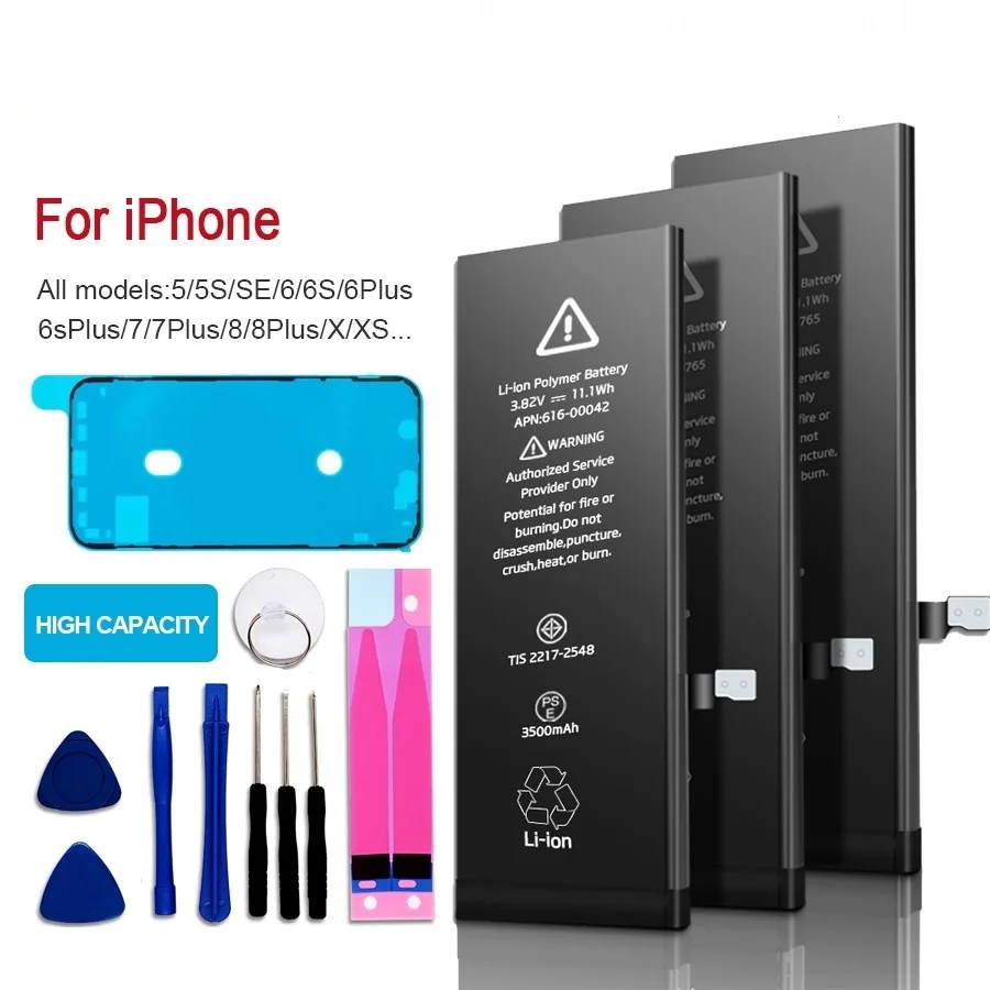 

High capacity phone Battery For Apple 5S 5 6S 6 7 8 Plus X SE Xr Xs Max Replacement Bateria For iPhone 7 batteries with Tools