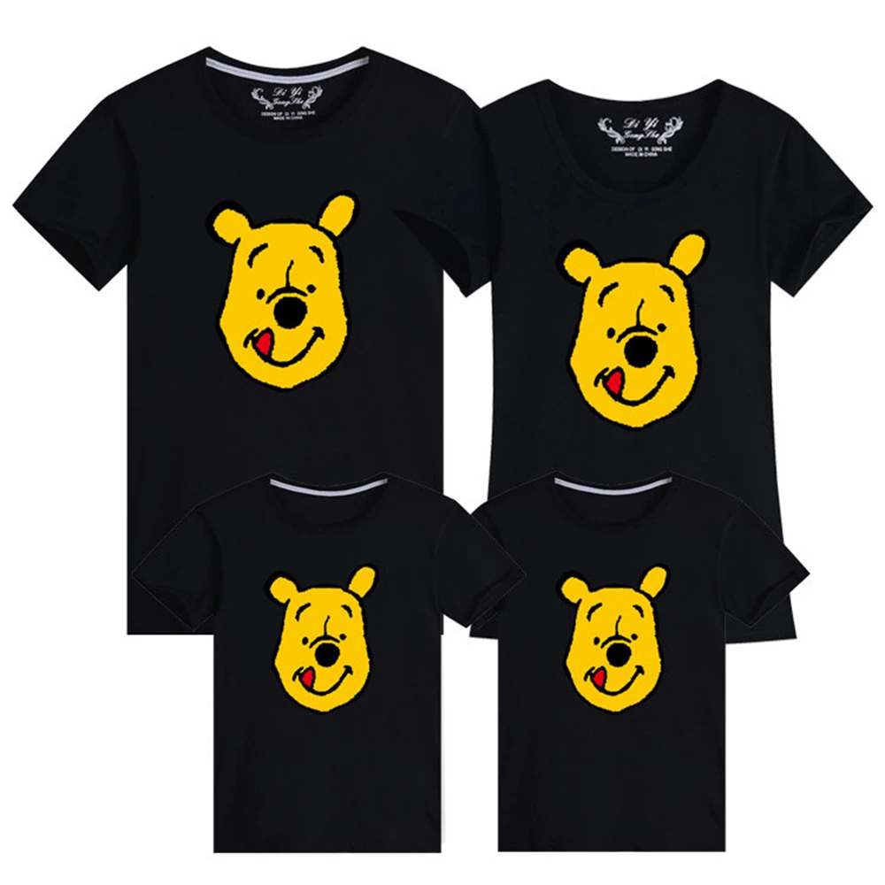 

New Summer Family T-shirts Disney Winnie The Pooh Cartoons Cute Short Sleeve Harajuku Casual Children Clothes Tops Loose Cozy