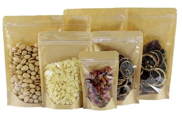 Пакеты для упаковки продуктов из крафт бумаги на молнии многоразовые