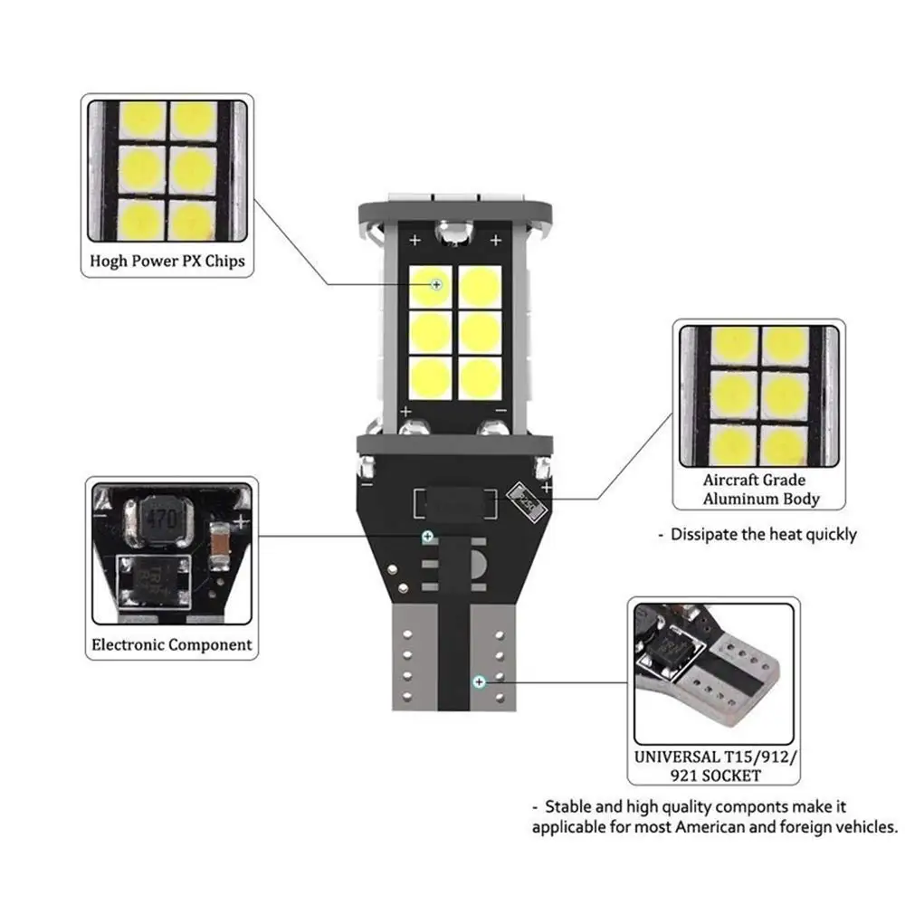 2 шт. T15 W16W светодиодный 24 SMD 3030 Авто Canbus фонарь заднего хода лампы стоп светильник