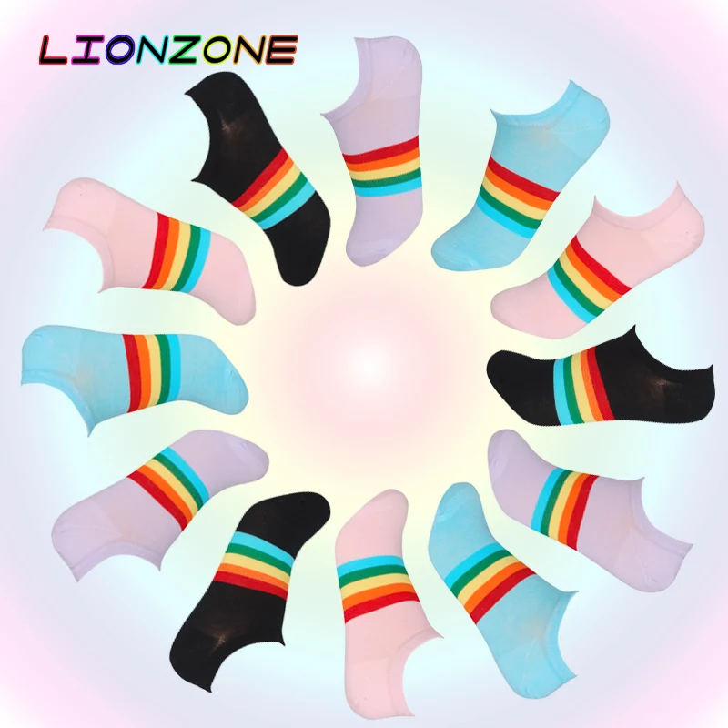 Lionzone 12 пара/лот Для женщин летом прохладно носки до лодыжки Радуга Цветной дизайн