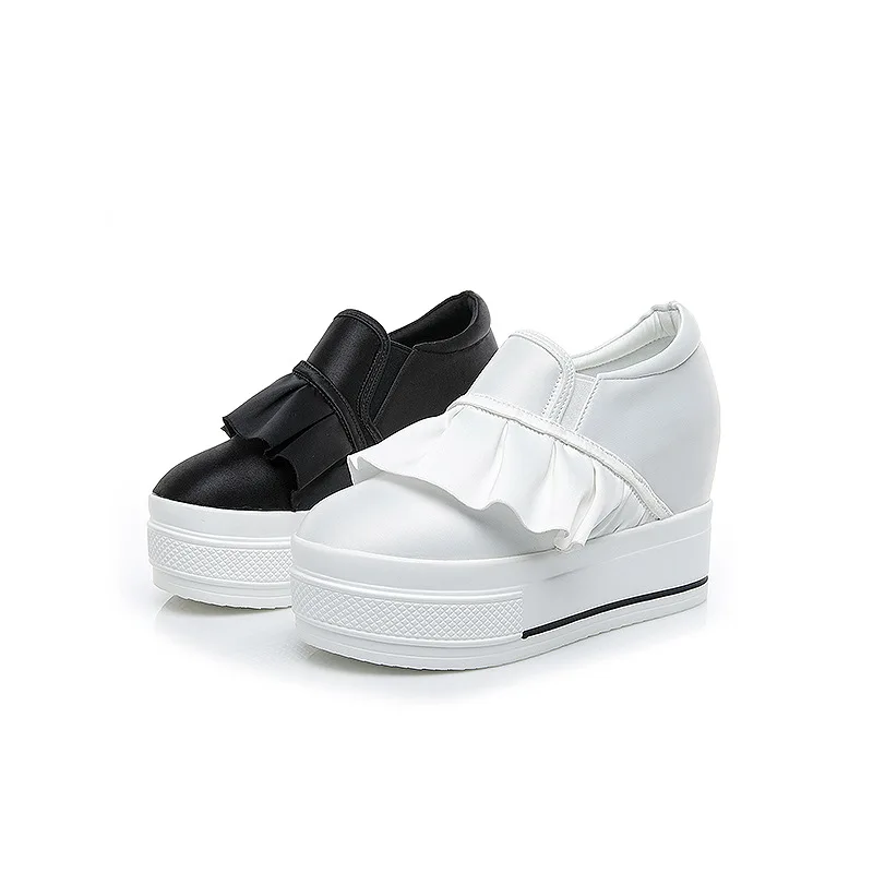 

SWYIVY Wedges Sneakers Women White Shoes Chunky Heel 2020 Autumn New Student Causal Shoes Female Sneakers On Platform Black Shoe