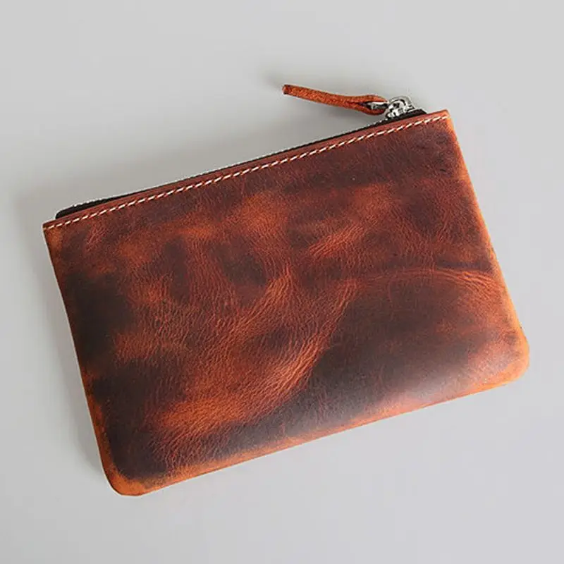 

Men's Leather Zipper Small Change Bag Credit Card Holder Coin Purse Pouch Slim Wallet
