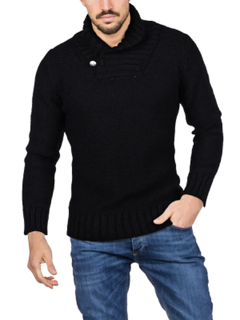 

Men Turtleneck Sweater Winter Warm Turn Down Collar Wool Sweaters England Style Solid Color Knitted Pullover Knitwear