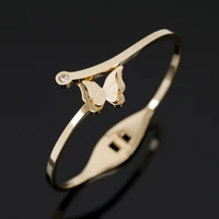 luxury butterfly shape rhinestones bangles bracelets stainless steel gold color bracelet for women girls ladies wedding jewelry