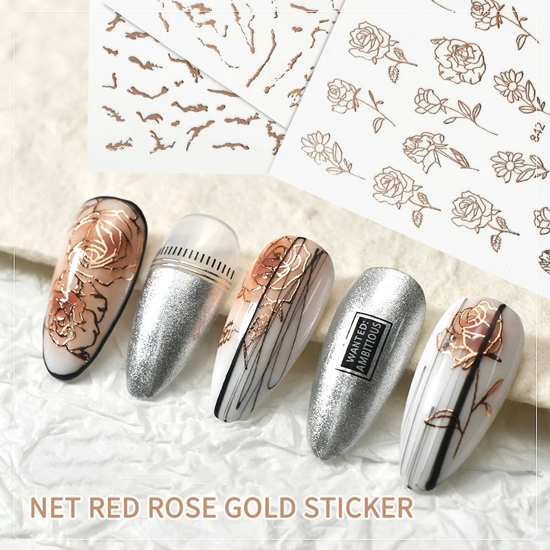 1 шт. ажурная наклейка в виде розы аксессуары для дизайна ногтей лазерная