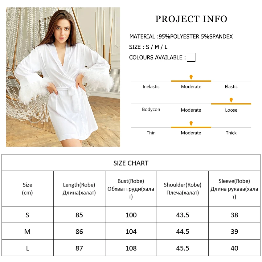 Hiloc White Feather Robe With Fur Full Sleeves Sleepwear Satin Robes For Women Nightgown Bride Robe Gown Dress Bathrobe Female images - 6