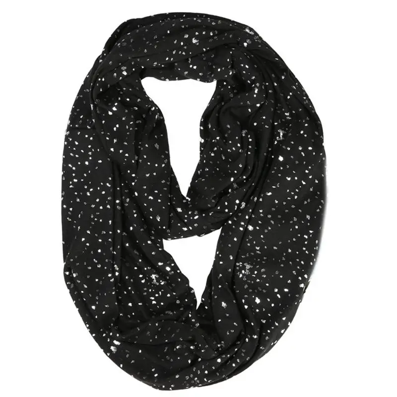 

Women Winter Infinity Scarf Glitter Sequins Hidden Zipper Pocket Snood Neck Wrap