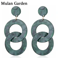 mg new fashion double round green acrylic earring for women gray blue acetic acid pendant elegant dangle earring resin jewelry