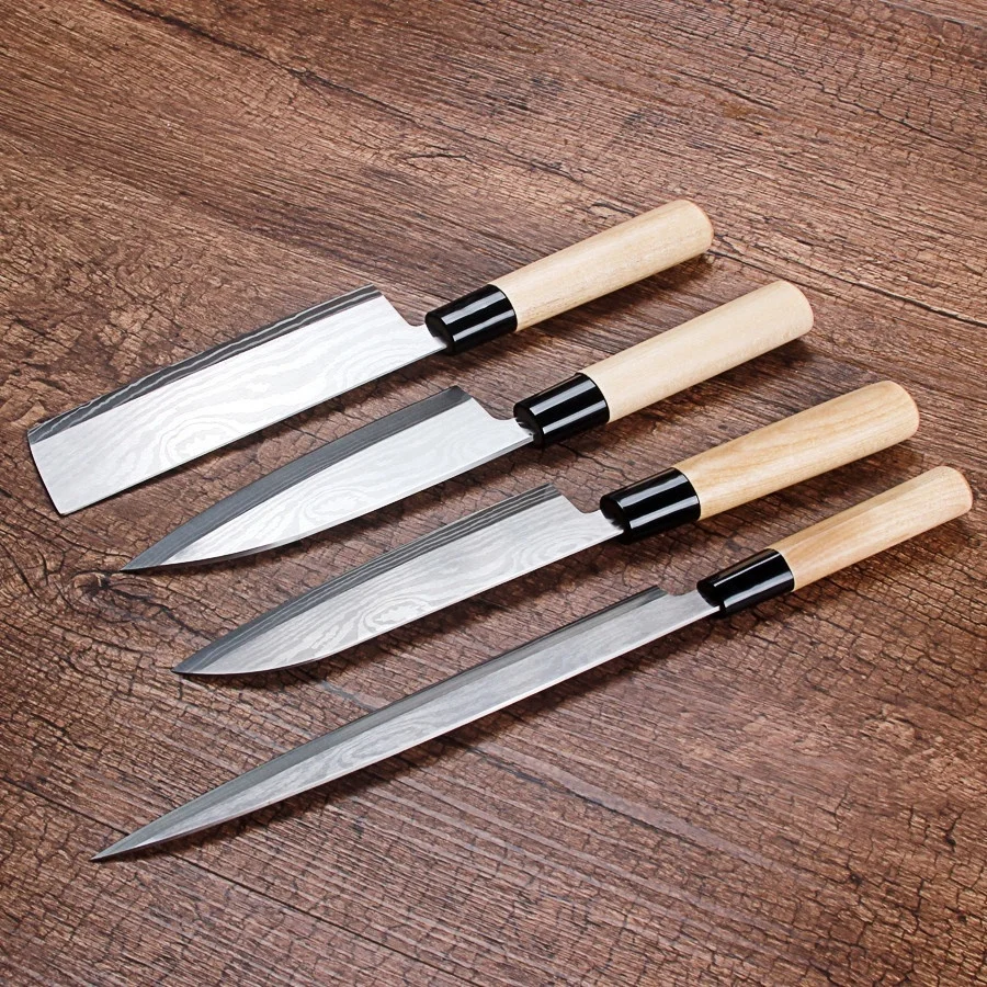 

4Pcs/set Stainless Steel Kitchen Knife Set Sashimi Knife Japanese Chef Knife Meat Cleaver Slicing Tools Sushi Fillet Knife Set