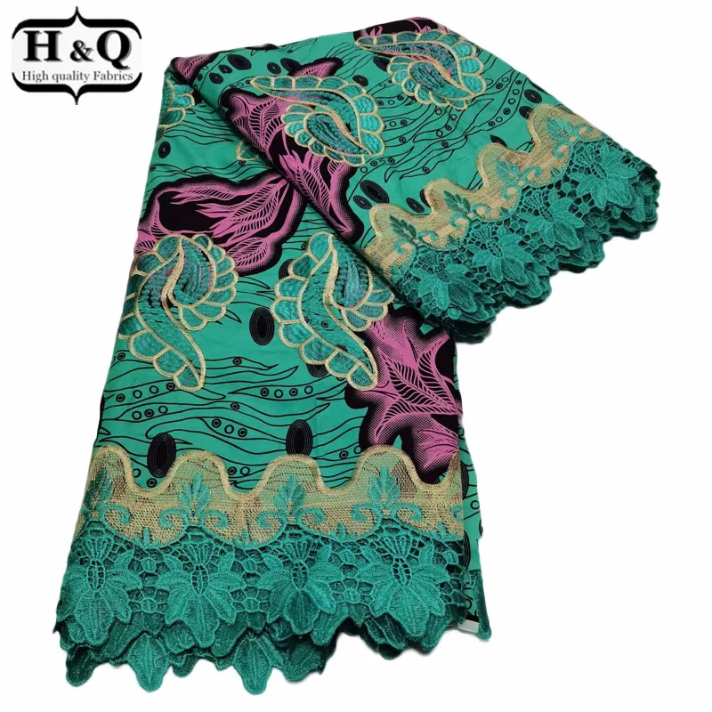 

H&Q fashion nigerian guipure lace african wax fabric high quality embroidery 100% cotton fabrics 6 yards/piece for dress W0913