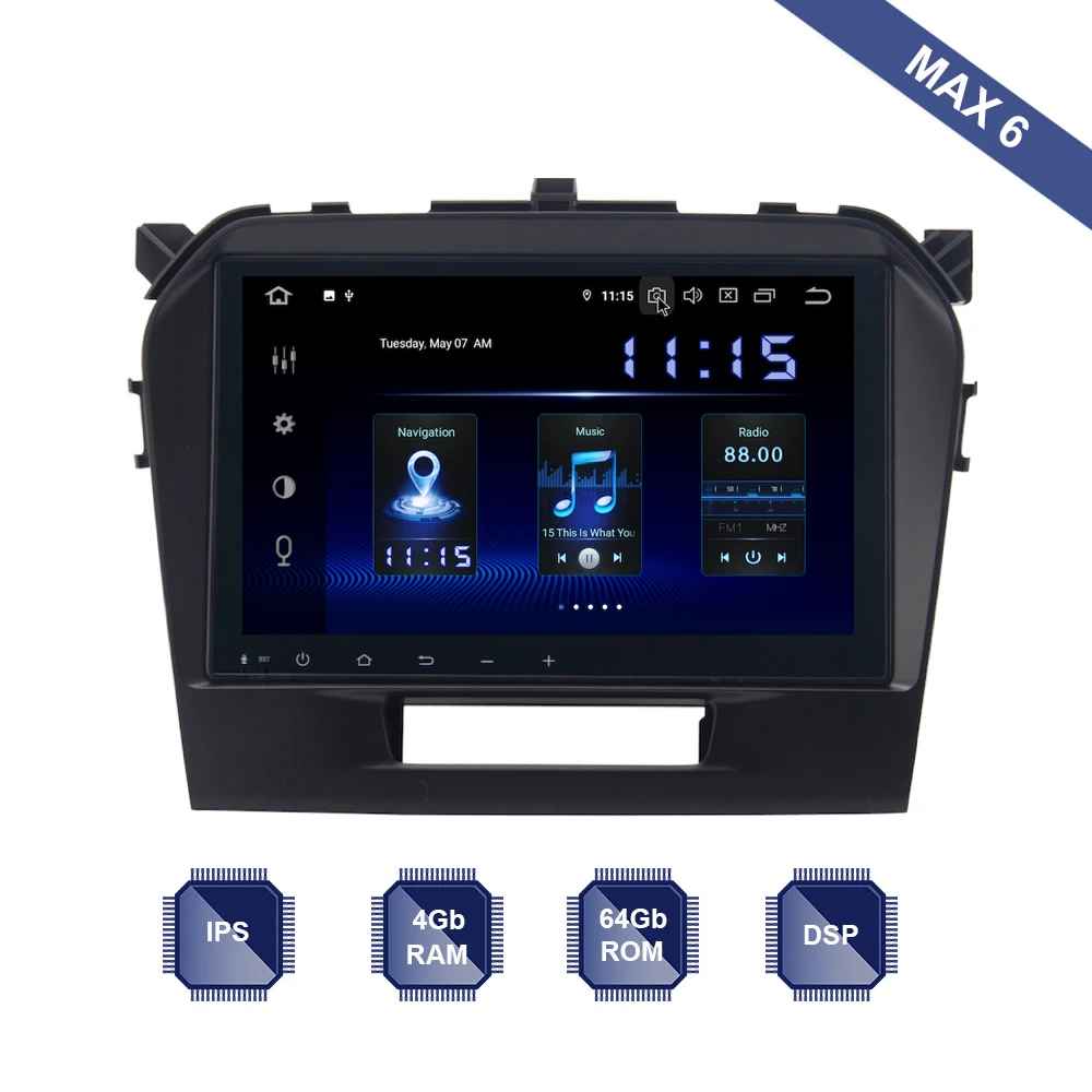 Автомагнитола 2 Din Android 10 GPS для Suzuki Vitara 2016 2017 2018 PX6 DSP IPS HDMI 4 Гб + 64 RDS WIFI USB BT Mirror link
