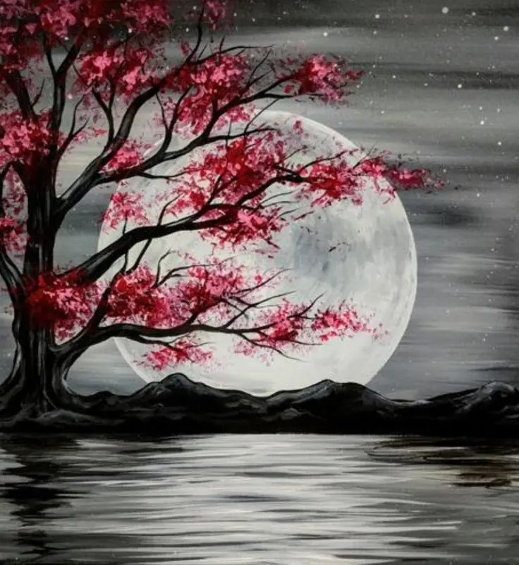 

JMINE Div 5D Moon Tree River Mountain Full Diamond Painting cross stitch kits art High Quality Scenic 3D paint by diamonds