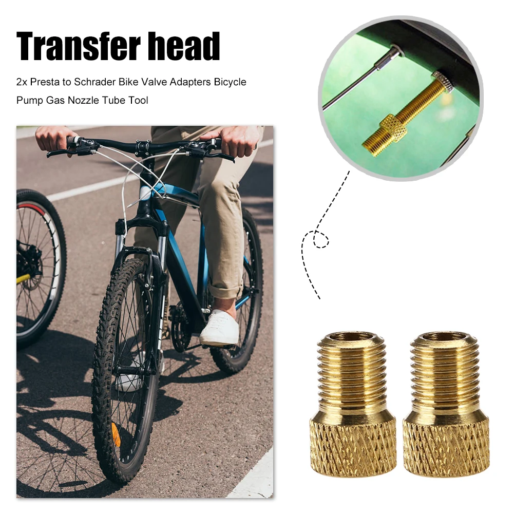 

2pcs Valve Adapter Pump Convert Presta To Schrader Copper Valve Adaptor Wheels Gas Nozzle Tube Tool Bike Bicycle Accessories