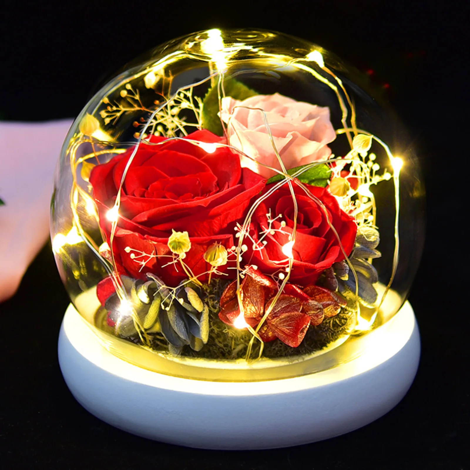

Eternal Preserved Rose Flower in Removable Glass Dome with LED Light Gift Box for Birthday Anniversary Valentine Gift