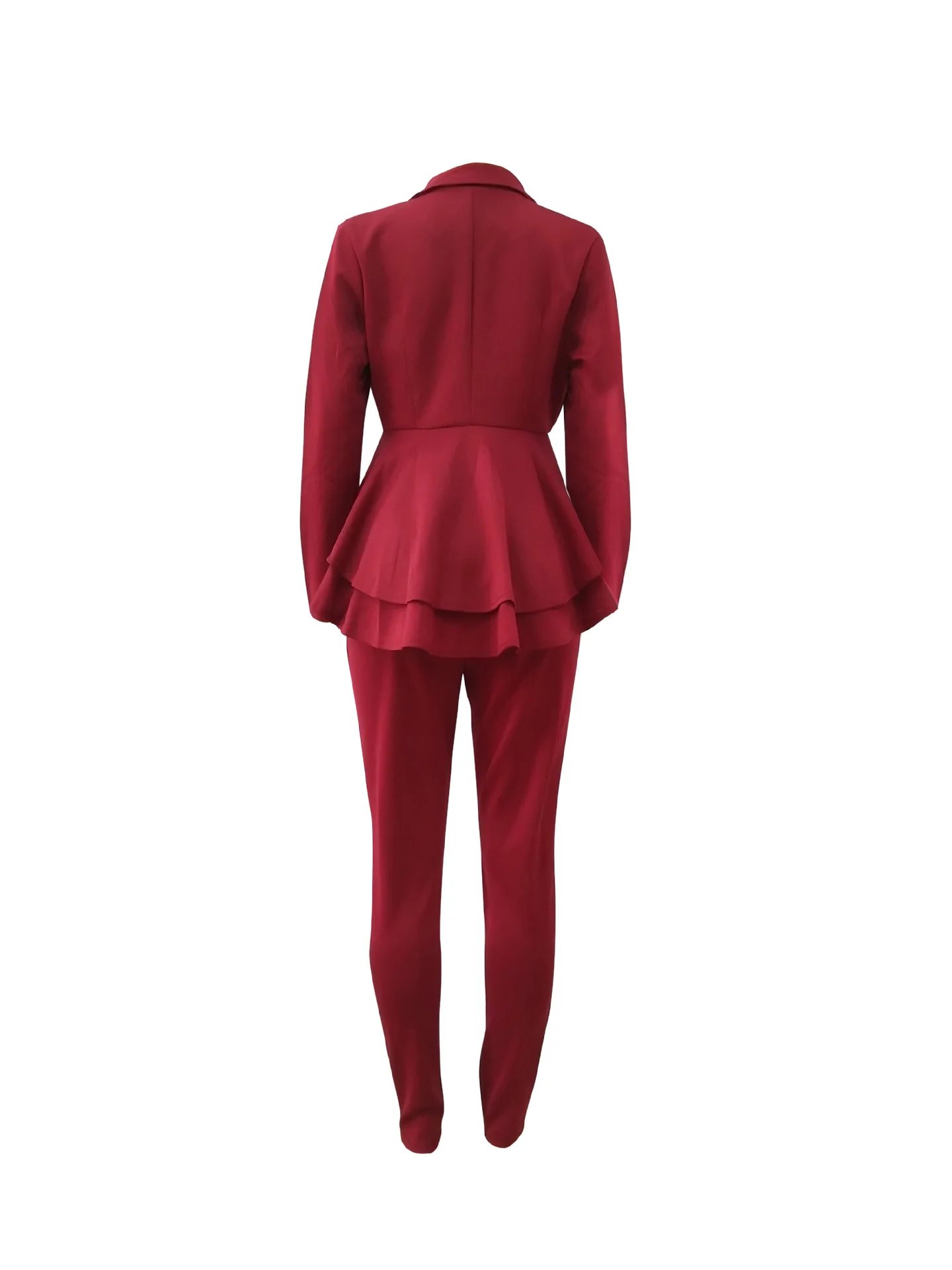 

Sexy Two Piece Sets for Women Blue V Neck Long Sleeve Peplum tops Full Length Pants Wine Red Black Office 2021 Ladies Work Wear