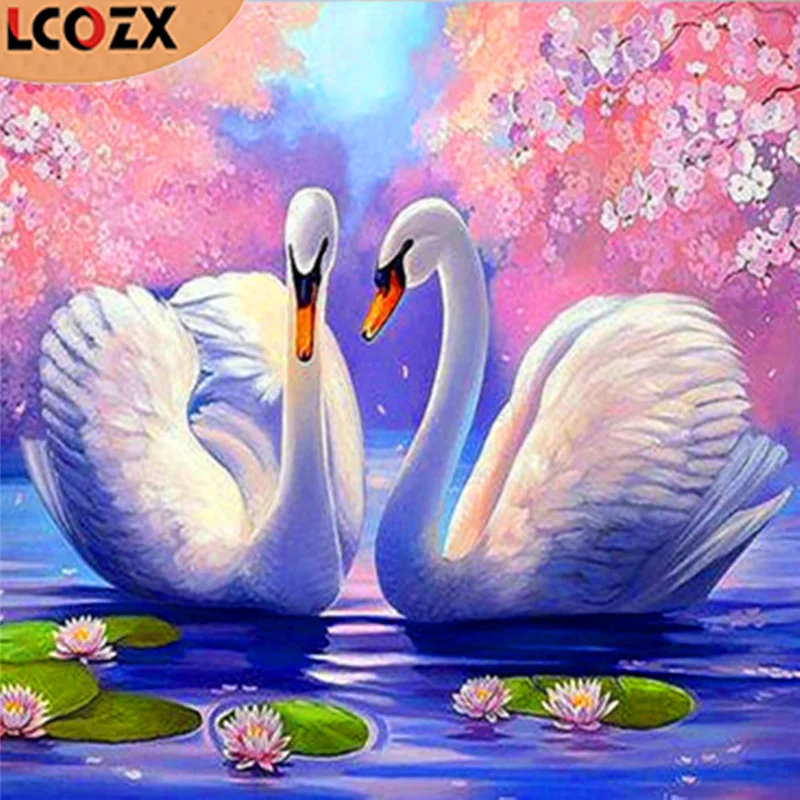 

LCOZX 5D DIY ручной работы полный дрель алмазов картина "Белый лебедь", перекресная строчка, Наборы Алмазная мозаика, алмазная вышивка домашнего ...
