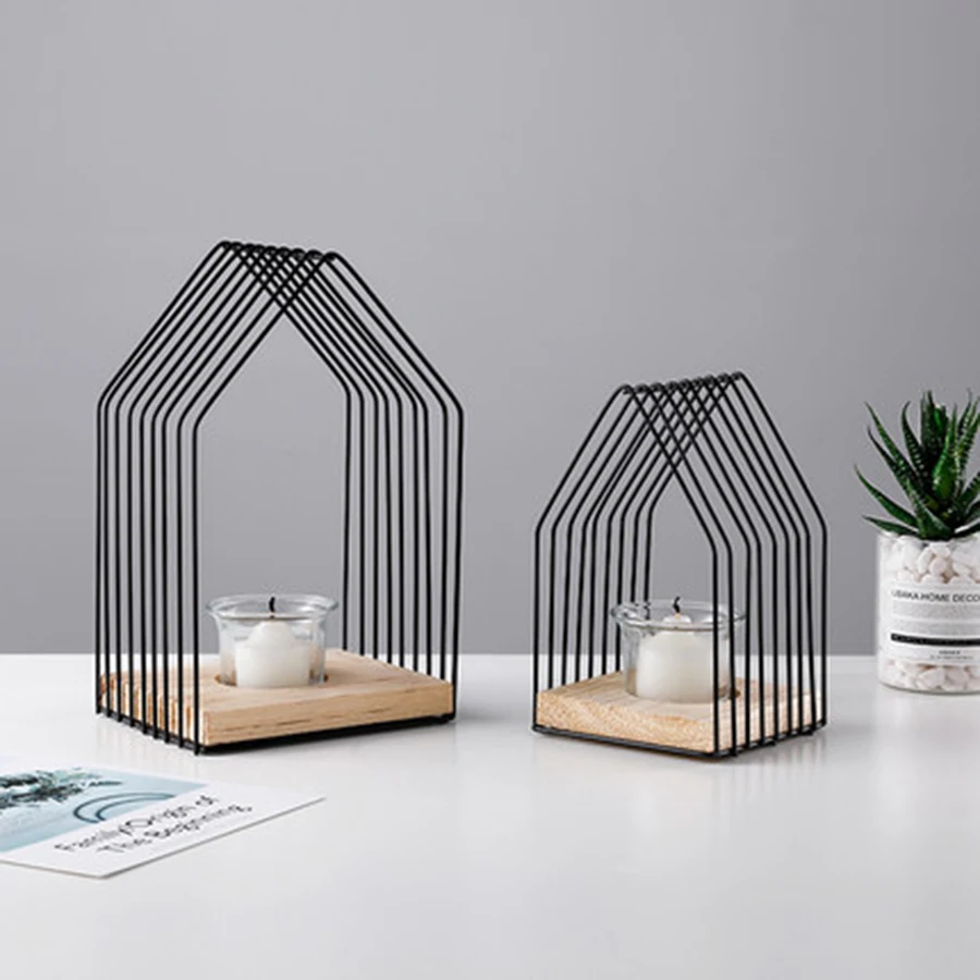 Скандинавский черный подсвечник металлический геометрический ветровая лампа