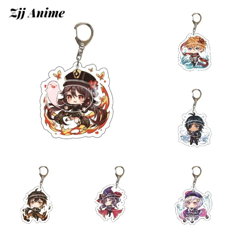 

Fashion Anime Genshin Impact Zhongli Diluc Venti Paimon Keychain Base Acrylic Stands Keyring Gift For Fans