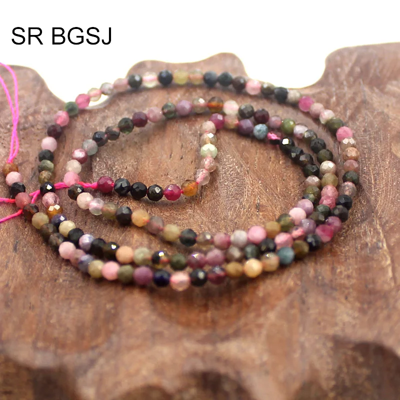 Бесплатная доставка 4 мм Круглые граненые смешанные турмалиновые драгоценные