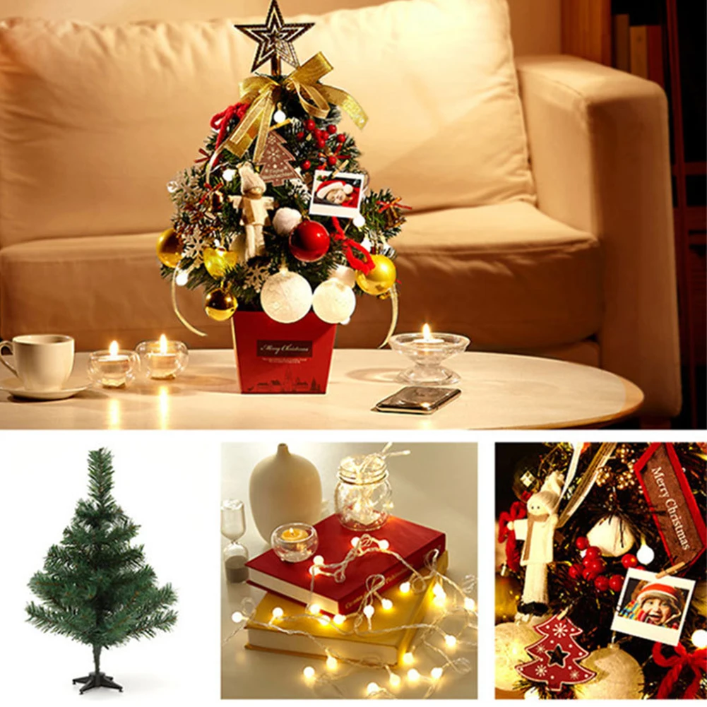 

50cm Desktop Small Mini Christmas Tree With Lights Small Accessories Bow Bells Pine Cone Gifts Christmas New Year Decoration