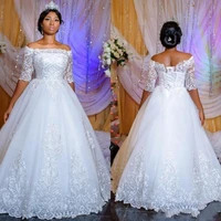 new half sleeve lace ball gown wedding dress plus size custom made bridal gowns vestido de novia