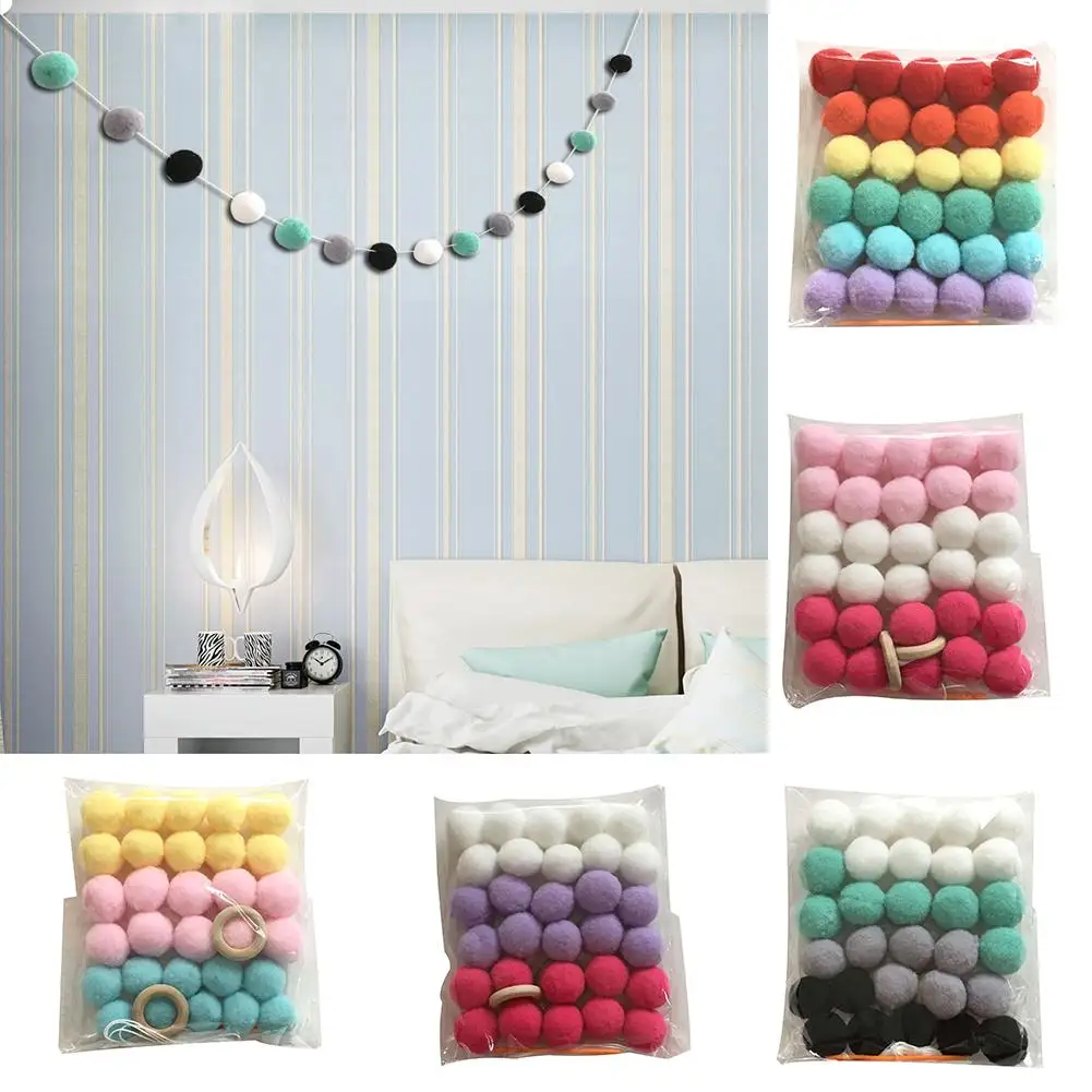 

Nordic Style Wool Felt Balls Colorful Pom Pom Ball Kids Room Wall Hanging Garland Birthday Party Nursery Decor Hanging Ornament