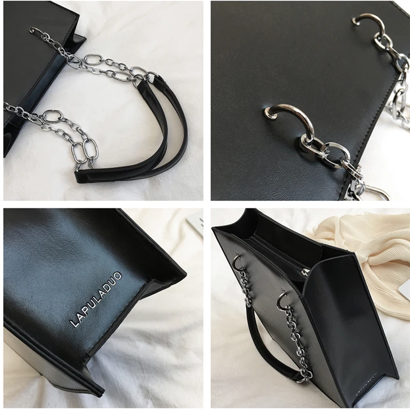 

Korean Style Rectangle Chain Shoulder Bags For Women Large Capacity Bucket Handbags High Quality PU Leather Tote Bags
