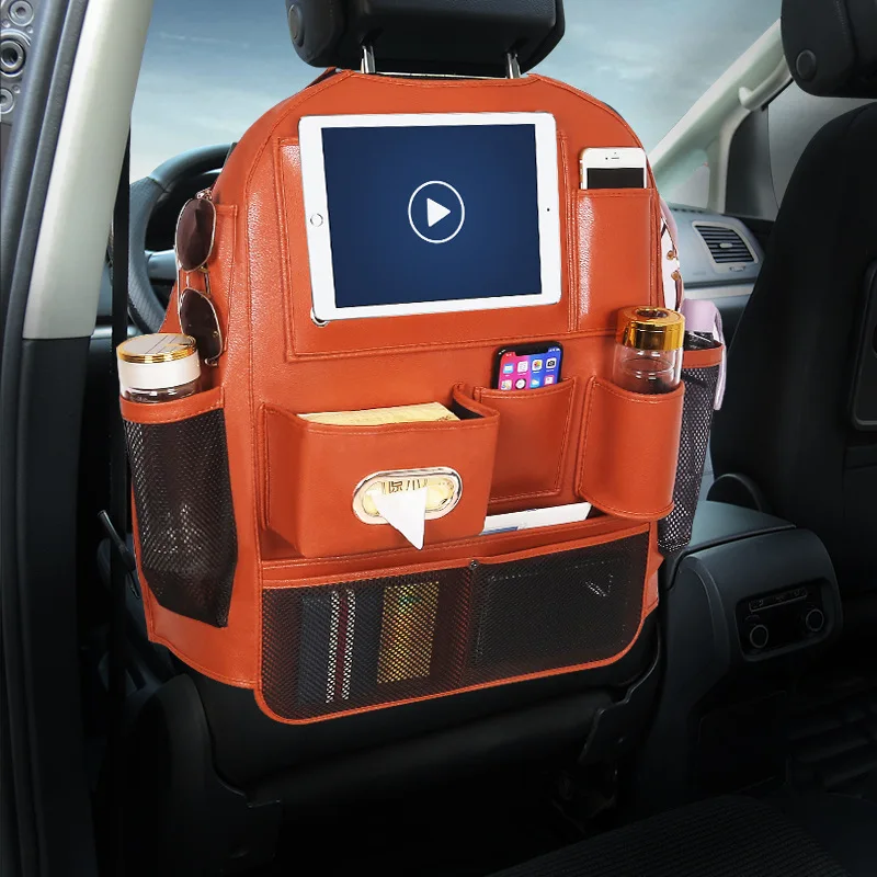 Кожаный подвесной Органайзер на заднее сиденье для автомобиля с карманами