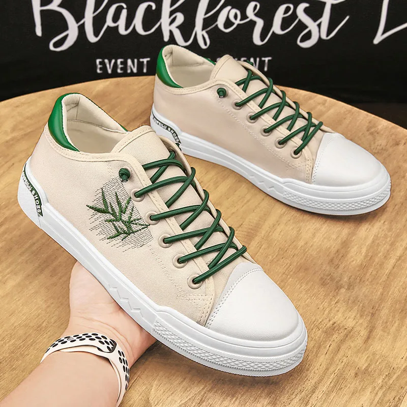 

Hight-top Canvas Shoes Chic men's 2021 New Style White Shoes Spring Korean-style Girls bamboo Sneakers 39-44 High Low Lace Up