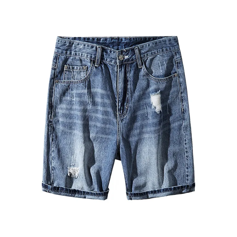 

2021 New Men's Oversized Jeans Classic Casual Advanced Hole Denim Trousers Blue Pants Male