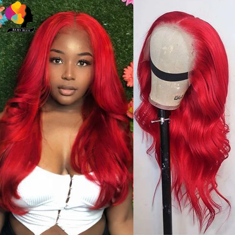 

Remyblue Red Body Wave Human Hair Wigs for Women Pre-Plucked Lace Front Human Hair Wigs Peruvian Burgundy Lace Front Wig Remy