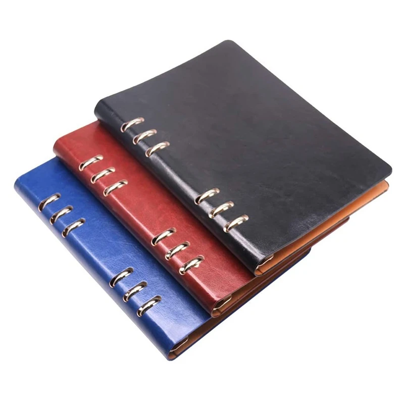 

A5 Notebook 6 Holes PU Leather Cover Notebook Loose Pocket Leather Refillable Notebook Binder Rings Journal