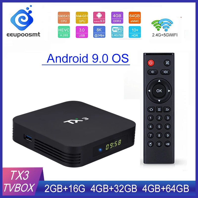 ТВ приставка Tanix TX3 Amlogic S905X3 на базе Android 9 0 четыре ядра 2 4 ГГц/5 ГГц двойной Wi Fi BT 8K
