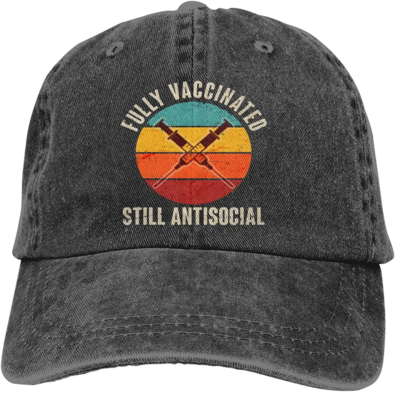 

Fully Vaccinated Still Antisocial Vintage Unisex Denim Baseball Cap Retro Washed Adjustable Dad Hats,Black