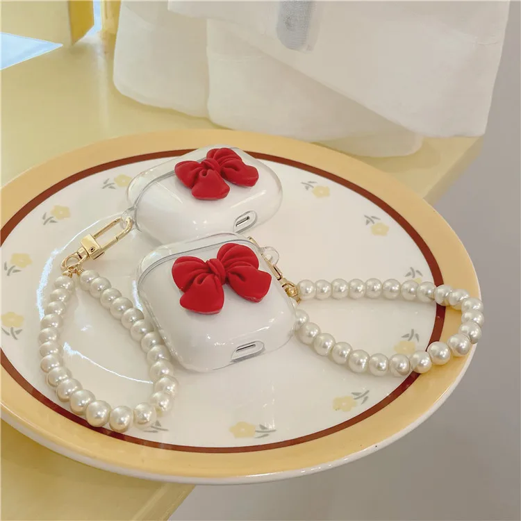 

Red Bowknot Earphone Case Suitable for AirPods Protective Case 1/2/3 Apple Personality Girl Trendy Couple Soft Shell