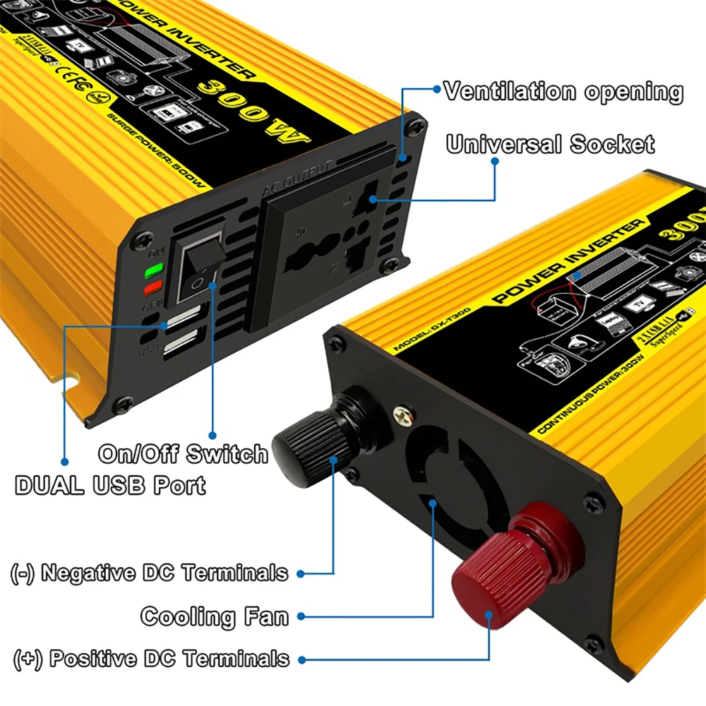VicTsing 300W Car Power Inverter Converter DC 12V to AC 110V 220V Portable Car Adapter Power Inverter Adapter with Dual USB Port