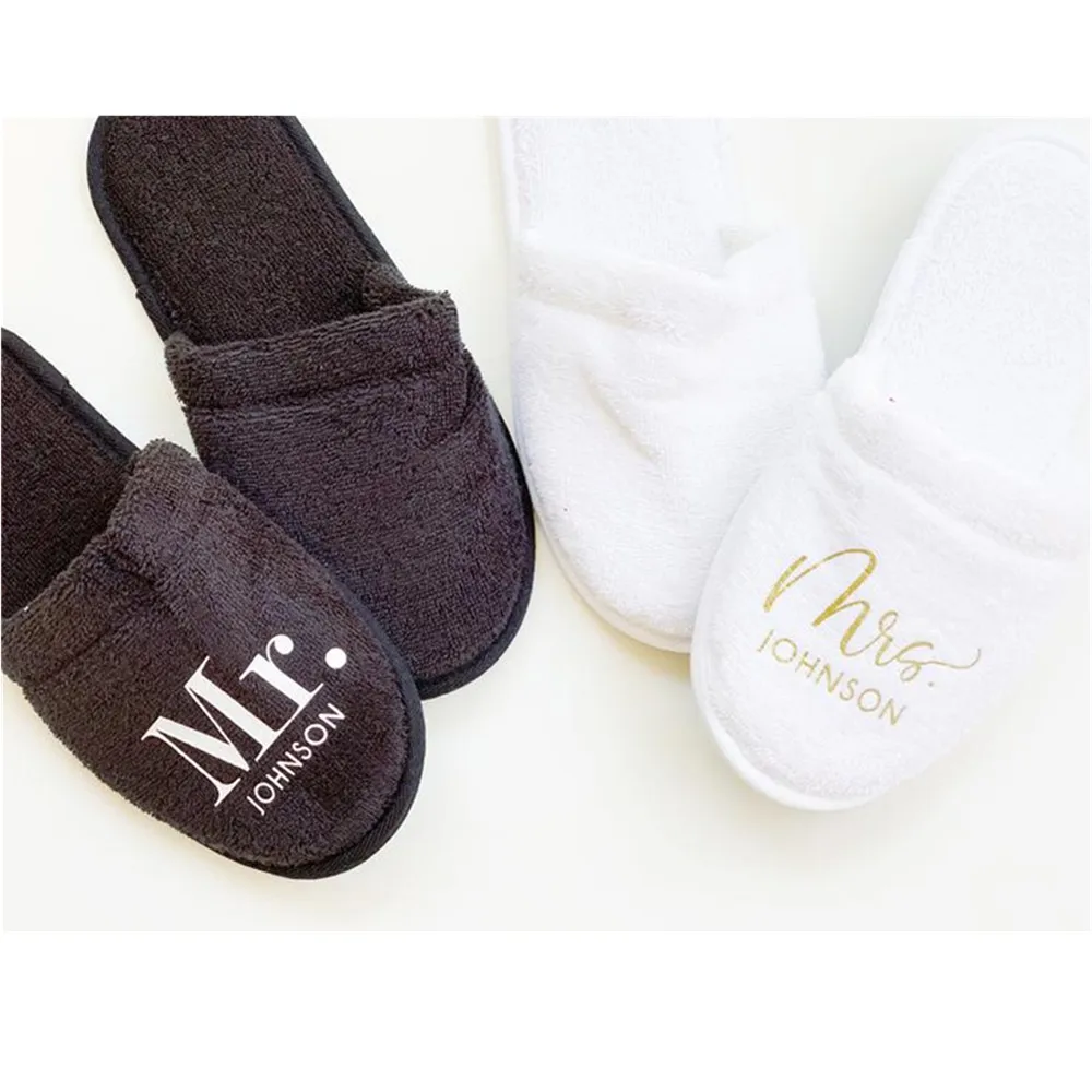 Шлепанцы для жениха и невесты персонализируемые золотые шлепанцы mr &amp miss