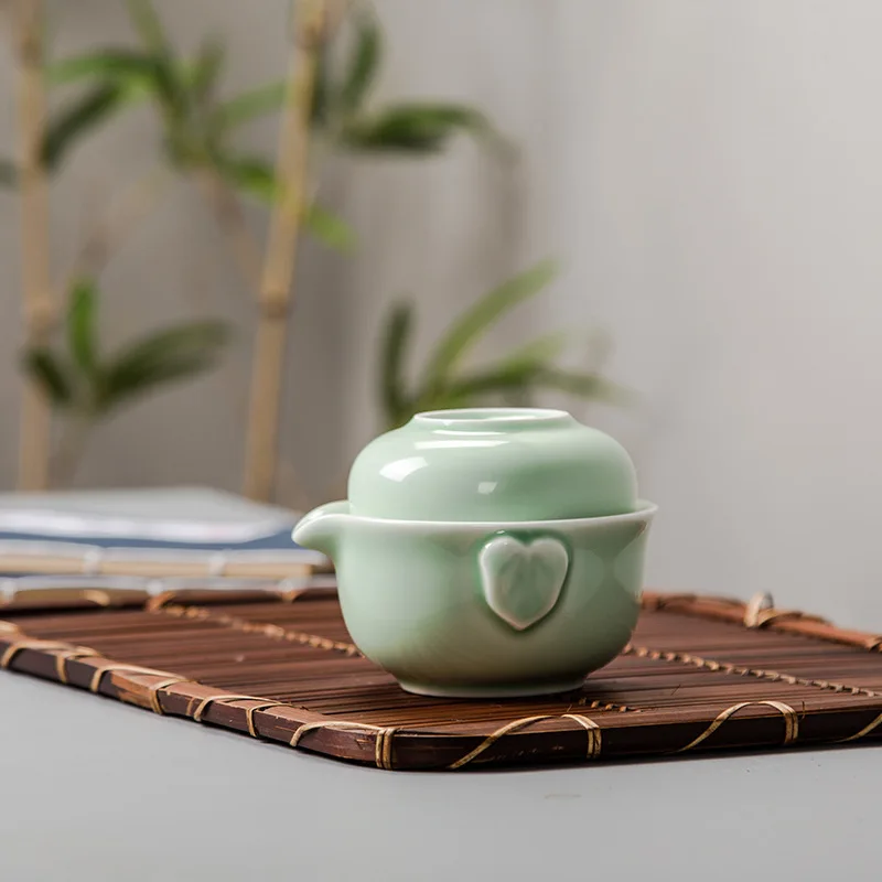 Новый дизайн зеленый Керамика 3d Карп Gaiwan Чай набор Селадон элегантный чайный