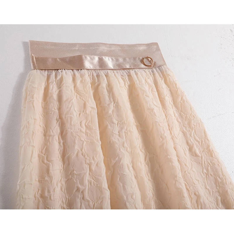 

XITAO Solid Color Chiffon Crumpled Skirt Summer Fashion New Splicing Buttons Simplicity Temperament All-match Women WLD6466