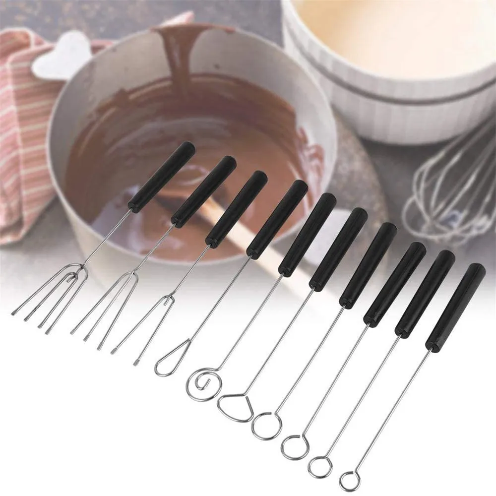 

10Pcs Chocolate Dipping Fork Stainless Steel Cake Tool Pen Hot Pot Dessert Cheese Fruit Fork Kitchen Home DIY cake Decoration